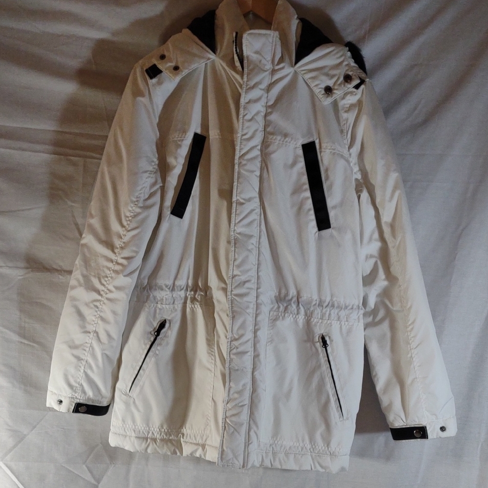 ASOS White and Black Semi-Puffer Parka/Jacket with Hood Sz. S
